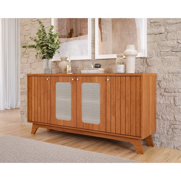 Buffet Aparador De Sala De Jantar 4 Portas Com Tela Isa Cinam