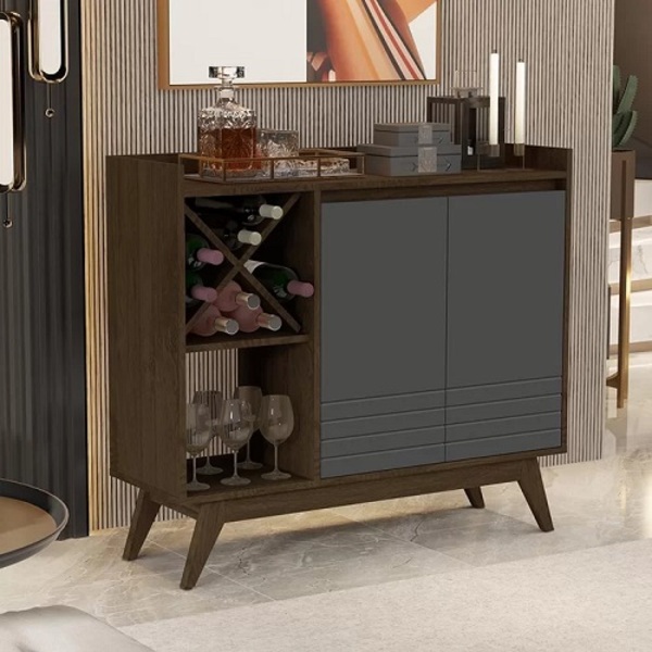 Buffet Aparador Iaris Com Adega Cedro/cinza - Giga Móveis