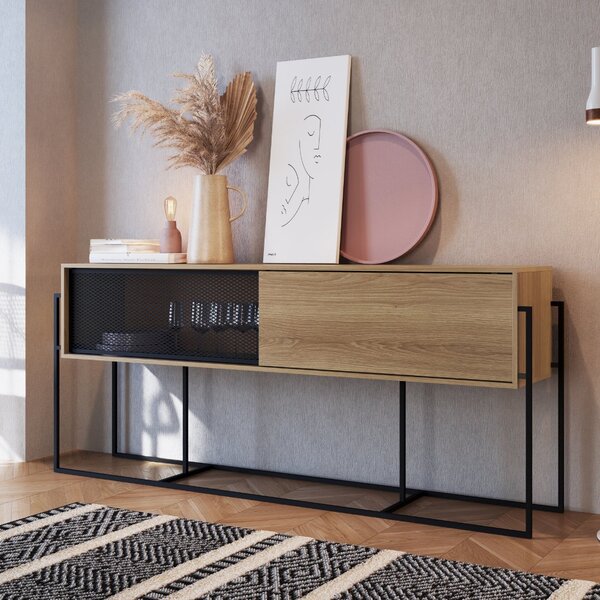 Buffet Aparador Industrial Retrô 2 Portas De Correr Madeira/a