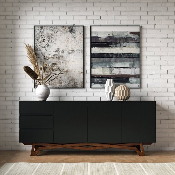 Buffet Aparador Madeira Maciça 3 Portas Volga Preto/castanho