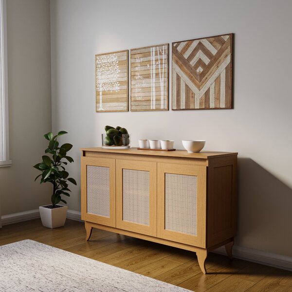 Buffet Aparador Madeira Maciça E Tela Tipo Rathan Sintética 3