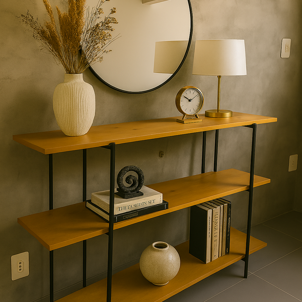 Buffet Aparador Madeira Natural Base De Ferro Sala De Jantar