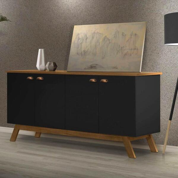 Buffet Aparador Retrô 4 Portas Atlanta Tebarrot Preto Madeira