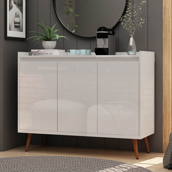 Buffet Aparador Retrô Clássico 3 Portas Branco Gloss - Moveis