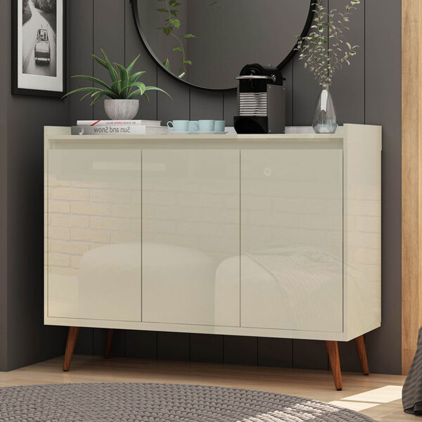 Buffet Aparador Retrô Clássico 3 Portas Off White - Moveisaqui
