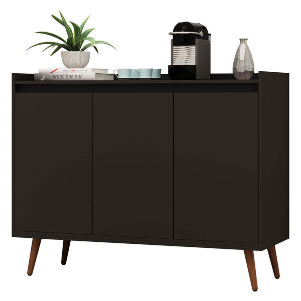 Buffet Aparador Retrô Clássico 3 Portas Preto - Moveisaqui