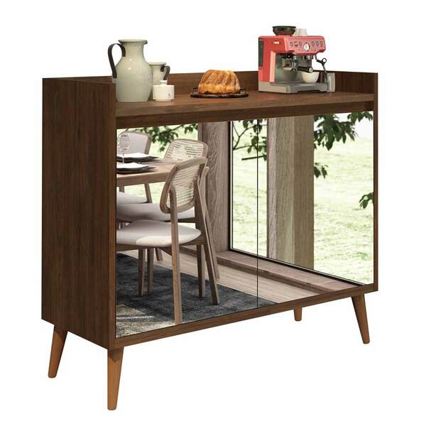 Buffet Aparador Retrô Com Espelho Clássico 2 Portas Malbec -