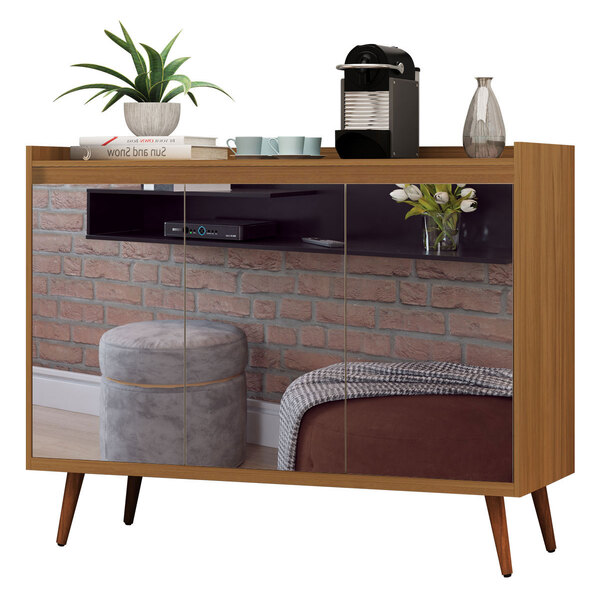 Buffet Aparador Retrô Com Espelho Delux 3 Portas Freijó - Mov