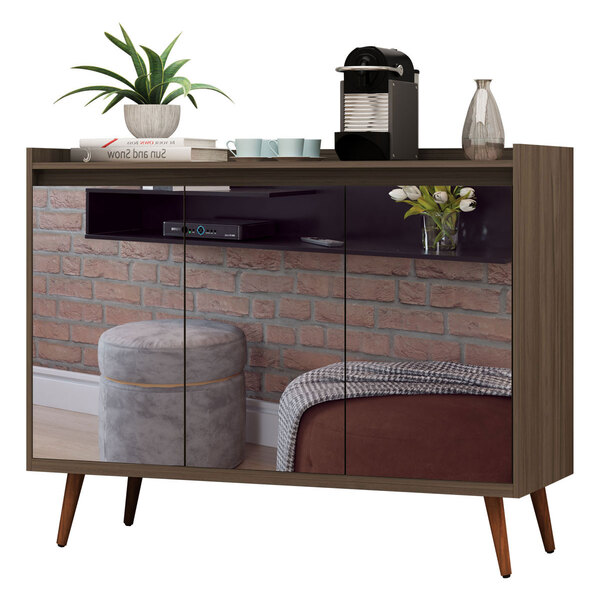 Buffet Aparador Retrô Com Espelho Delux 3 Portas Malbec - Mov