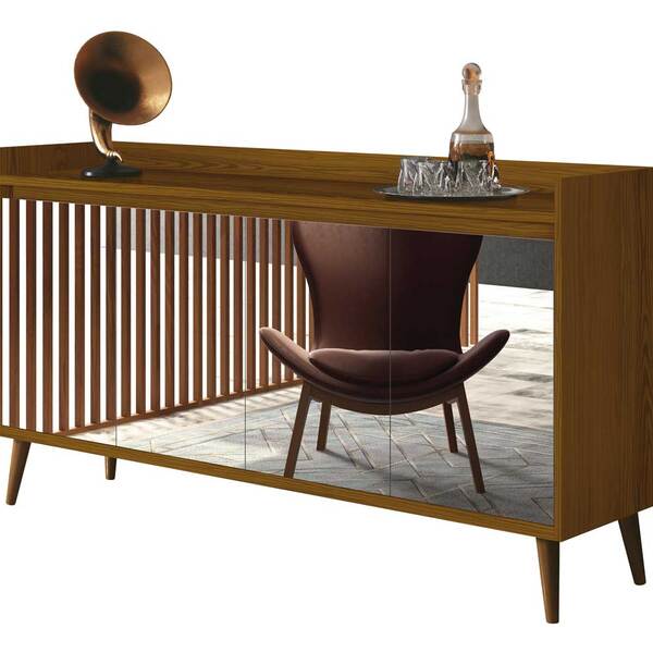 Buffet Aparador Retrô Com Espelho Delux 4 Portas Freijó - Mov