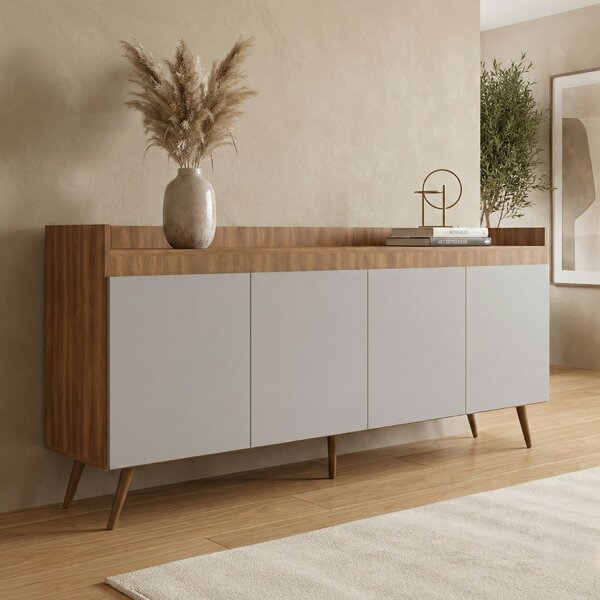 Buffet Aparador Retrô Freijó E Fumê Edi 4 Portas 180cm Mdp Ye