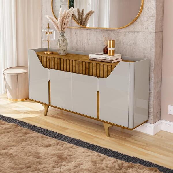 Buffet Aparador Ripado 180 Cm 2 Gavetas 4 Portas Off White Na