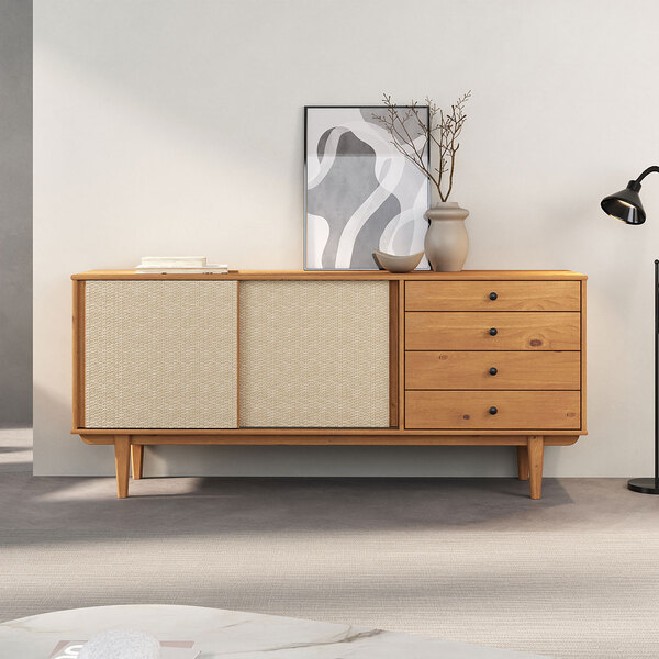 Buffet Aparador Sala Madeira Retrô 4 Gavetas Freijó Simona