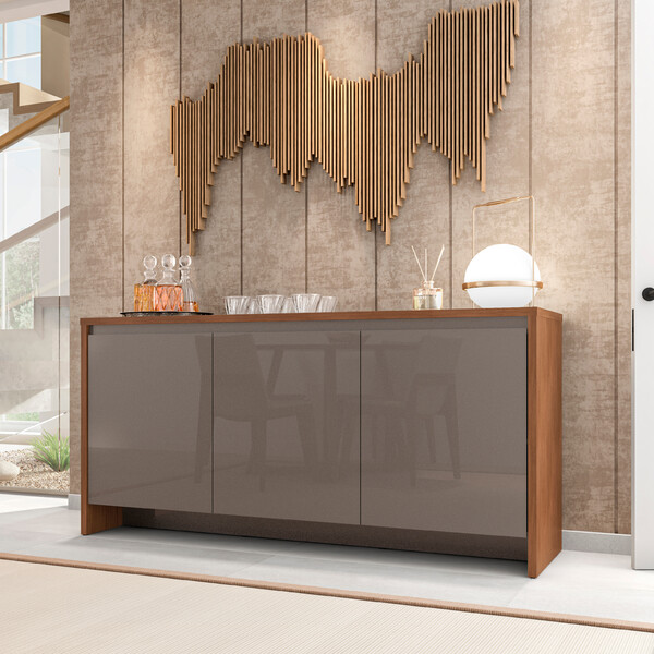 Buffet Aparador Sírio 3 Portas Babus - Cedro / Cinza Perola