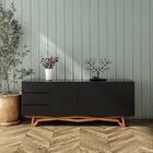 Buffet Aparador Volga 3 Portas 200cm Madeira Maciça Preto/cha