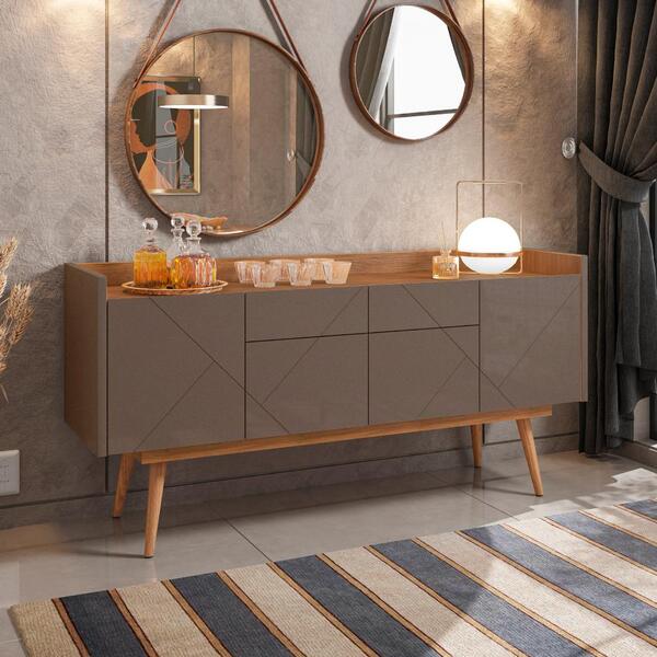 Buffet Armand Cinza Pérola Cedro 4 Portas Com Puxadores Cava