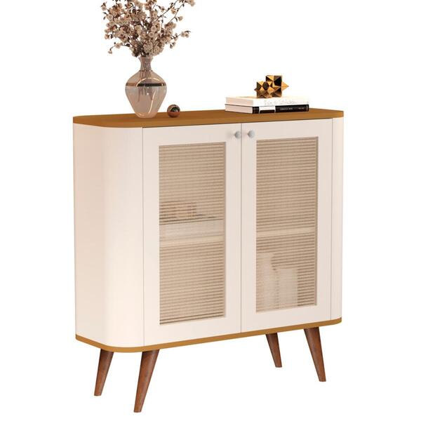 Buffet Com 1 Prateleira E Pés Palito Sevilha Pérola Nature