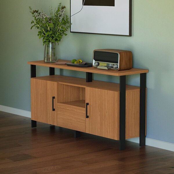 Buffet Com 2 Portas E Gaveta 135cm Industrial Freijó/preto