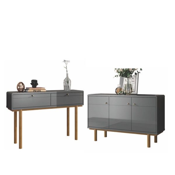 Buffet Com Porta E Aparador Adams Cinza Perolizado Tauari