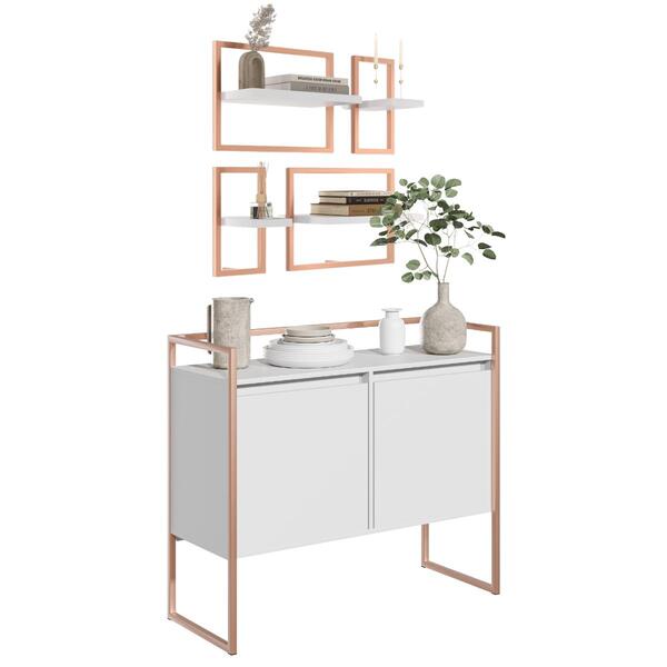 Buffet De Design Industrial Com Prateleiras Branco Cobre