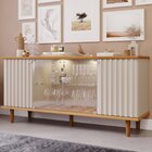 Buffet De Sala De Jantar 4 Portas Com Led E Pés Em Madeira Ma