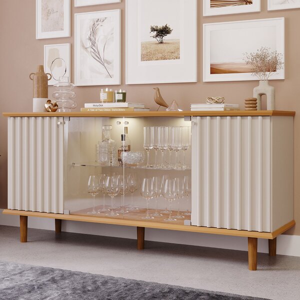 Buffet De Sala De Jantar 4 Portas Com Led E Pés Em Madeira Ma