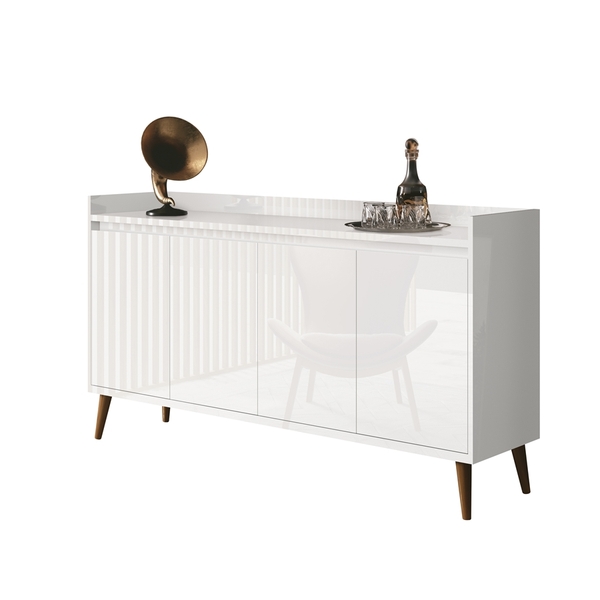 Buffet Delta Delux Retrô 4 Portas Branco Gloss – Móveisaqui