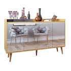 Buffet Delta Delux Retrô 4 Portas Com Espelho Nature/Off Whit