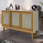 Buffet Detroit 3 Portas Off White/madeira – Tebarrot Móveis