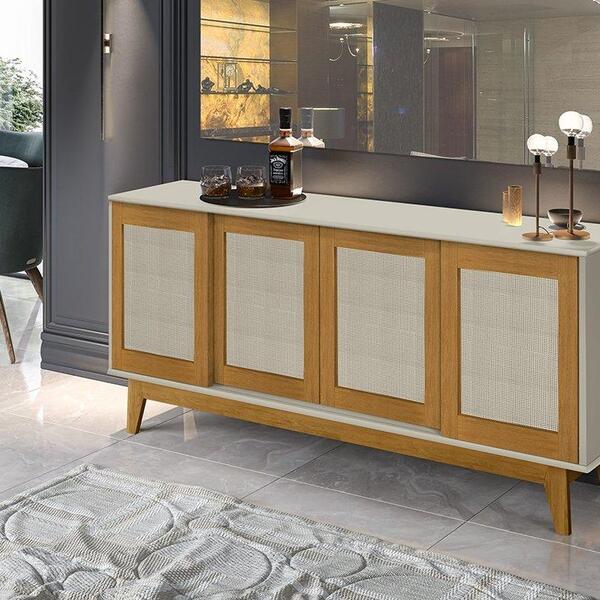 Buffet Detroit 4 Portas Off White / Madeira - Tebarrot