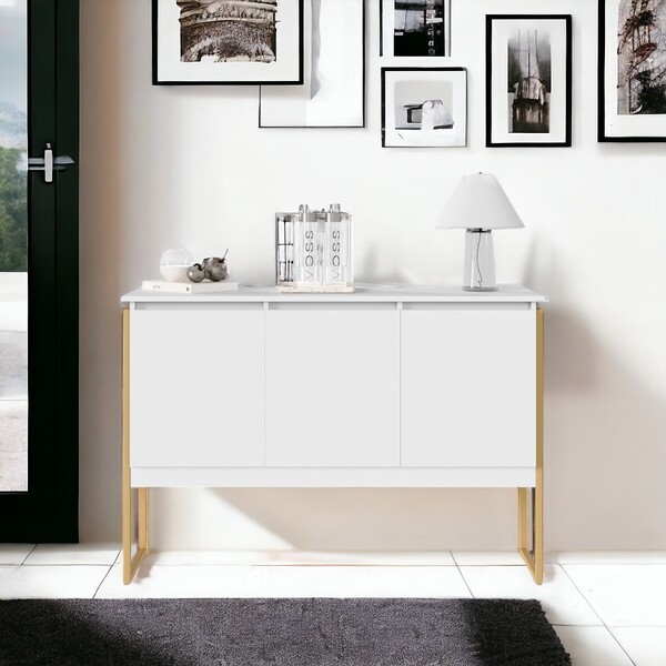 Buffet Elegante Com 3 Portas Turim Branco Dourado