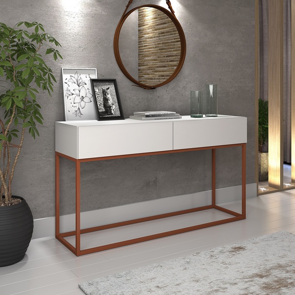 Buffet Eros 2 Gavetas Estilo Industrial Branco Com Cobre