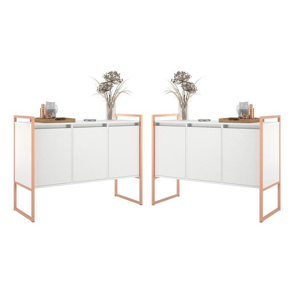 Buffet Industrial 3 Portas Branco Cobre Conjunto 2 Unidades
