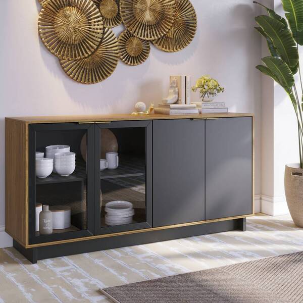 Buffet Merlot 160cm 4 Portas Noce Milano Preto Fosco Tana Dec