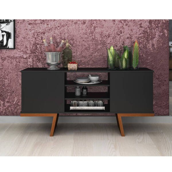 Buffet Milano 2 Portas E 3 Nichos Estilare - Preto