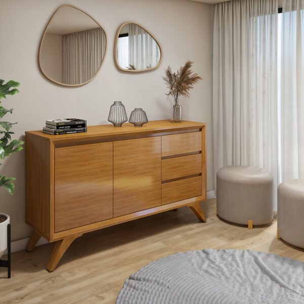 Buffet Para Sala De Jantar 100% Mdf 2 Portas Pés Madeira Maci