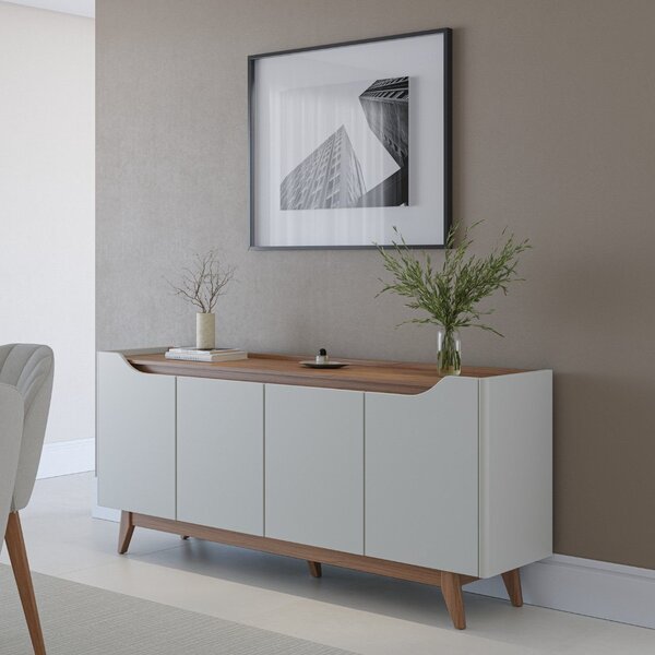 Buffet Para Sala De Jantar 180 Cm Com Pés De Madeira E Nichos