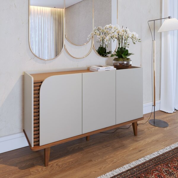 Buffet Para Sala De Jantar 3 Portas Pés De Madeira Maciça Jur