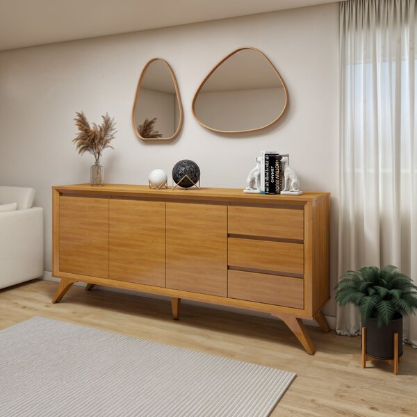 Buffet Para Sala De Jantar  100% Mdf 3 Portas Pés Em Madeira