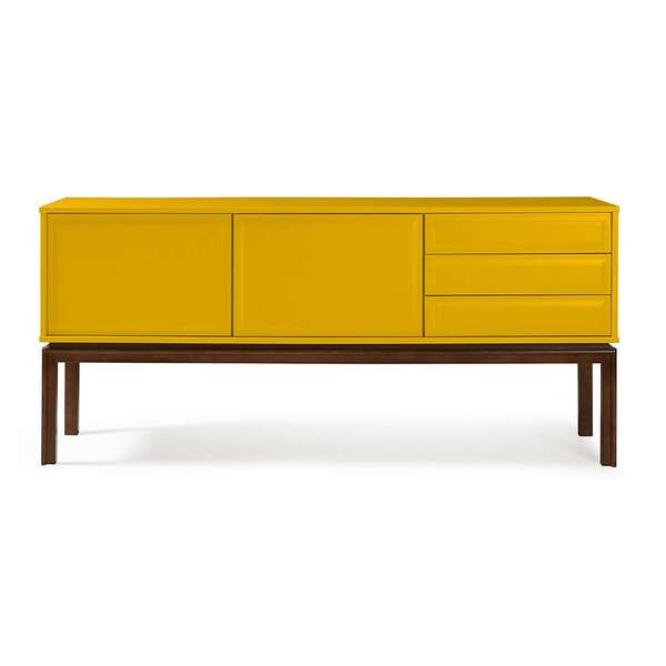 Buffet Quartzo 2pt 3gv Cacau E Amarelo