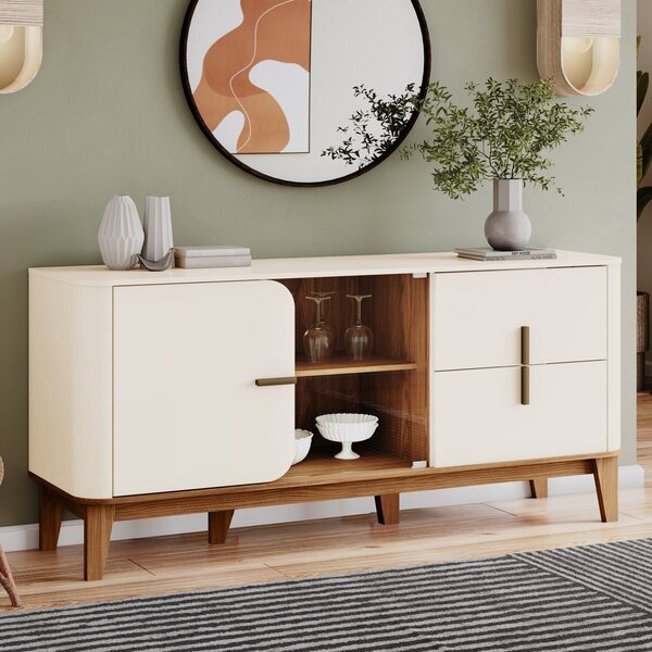 Buffet Rael Para Sala De Jantar 2 Portas 2 Gavetas Retrô Bege