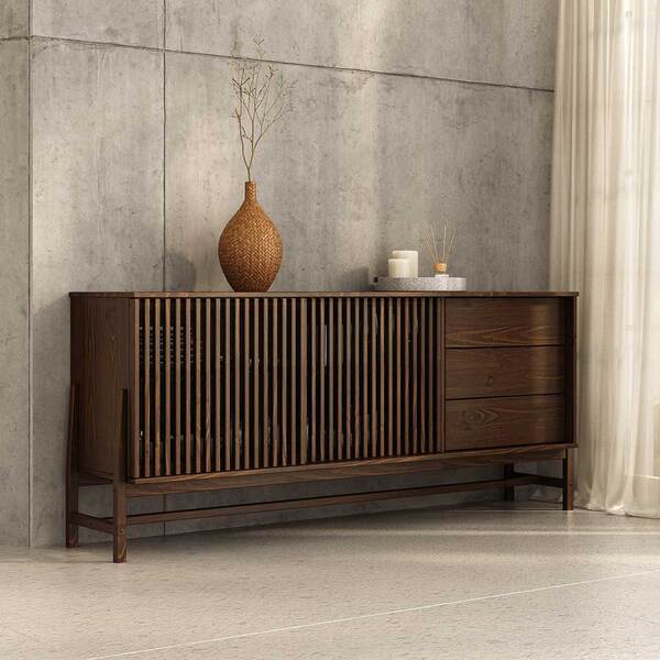 Buffet Ripado 170 Cm Decorativo Porta De Correr Madeira Imbui