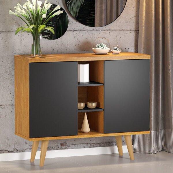 Buffet Saymon 2 Portas 3 Nichos Pés Palito Móveis Mel/preto