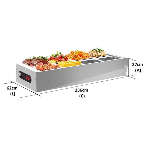 Buffet Térmico De Mesa Aquecido Inox 8 Cubas 1/2 Com Tampa 12