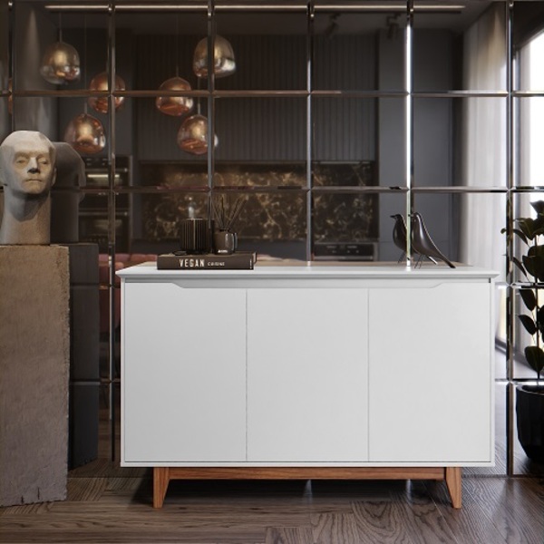 Buffet Três Portas Flow Branco/freijó – Ej Móveis
