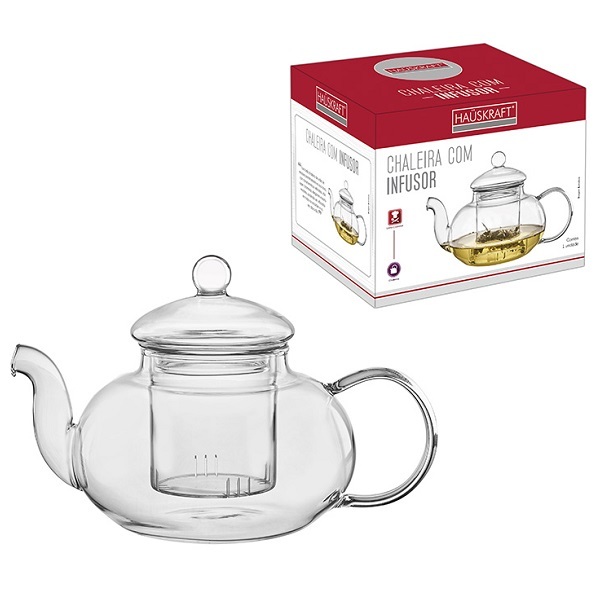 Bule Chaleira Lisa Com Infusor Tampa Vidro Borosilicato Hausk