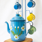 Bule De Café Azul Com 6 Canecas Coloridas