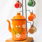 Bule De Café Laranja Com 6 Canecas Coloridas