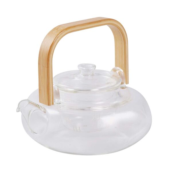 Bule De Vidro Borossilicato Com Infusor De Chá E Alça Bambu