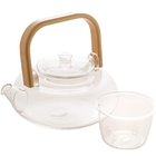 Bule De Vidro Borossilicato Com Infusor De Chá E Alça Bambu